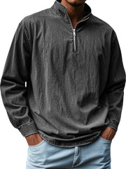 Men's Vintage Distressed Stand-up Collar Zipper Casual Long-sleeved T-shirt