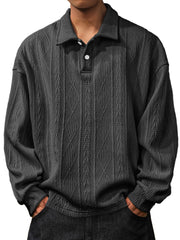 Men's Daily Jacquard Texture Lapel Button Long Sleeved Polo Shirt