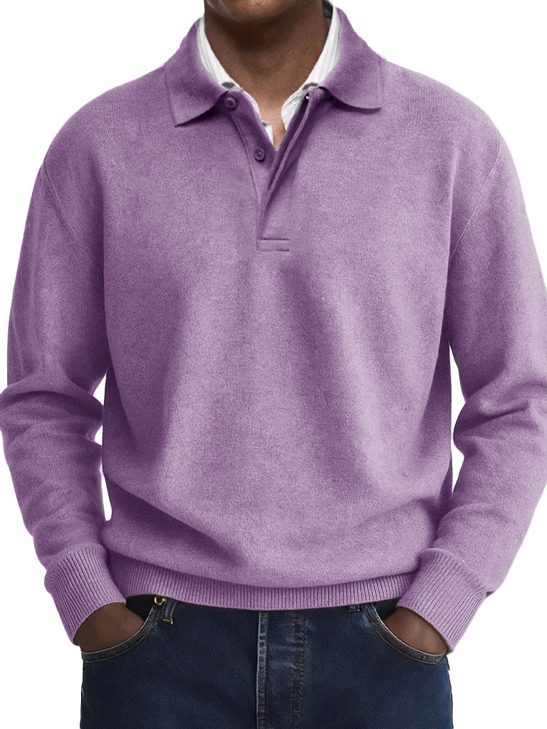  Men's Stylish Casual Retro Two-layer Placket Lapel Long-sleeved Polo Shirt 