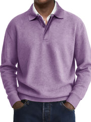  Men's Stylish Casual Retro Two-layer Placket Lapel Long-sleeved Polo Shirt 