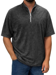 Men's Retro Stand Collar Zipper Casual Short Sleeve T-shirt