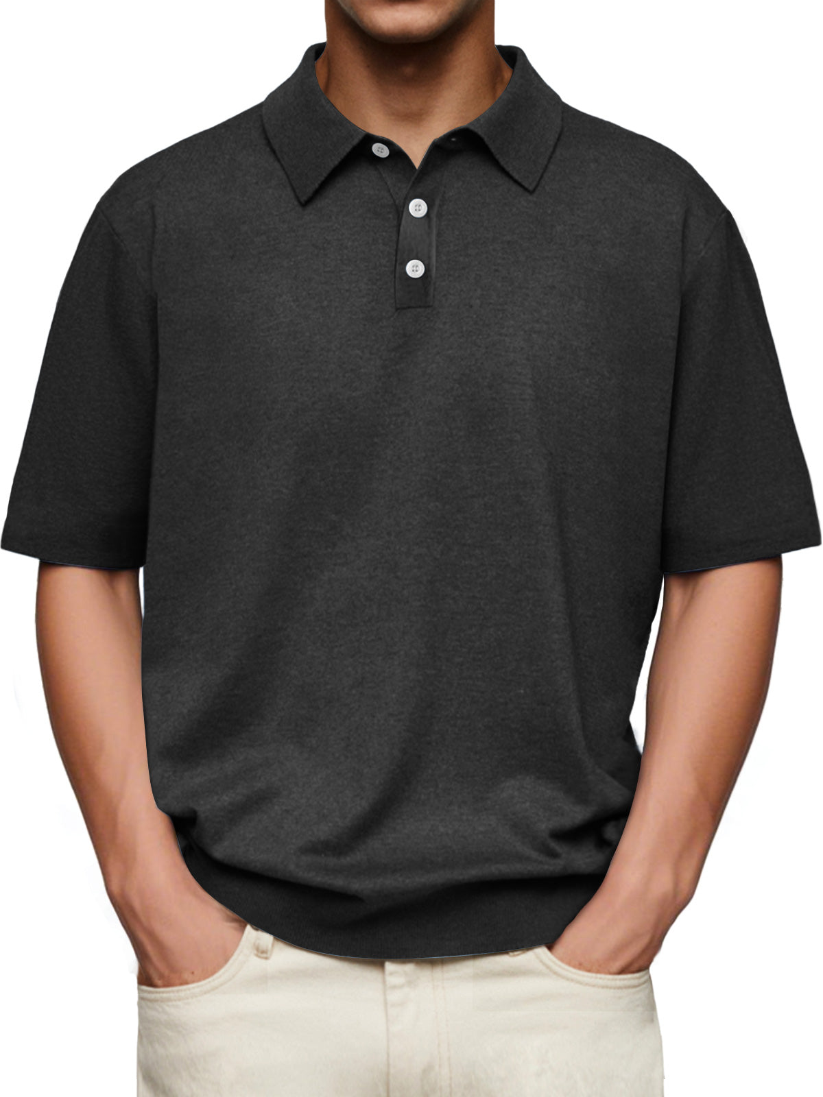 Men's Daily Lapel Button Casual Solid Color Comfortable Short-sleeved Polo Shirt