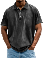 Men's Vintage Washed And Distressed Pure Cotton Lapel Short-sleeved Polo Shirt