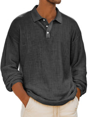 Men's Retro Everyday Lapel Button-down Casual Comfortable Long-sleeved Polo Shirt