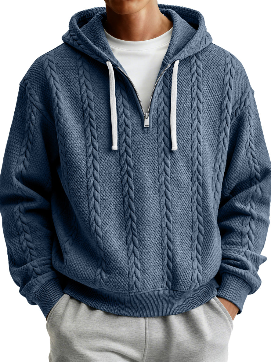Men's Simple Textured Casual Zipper Hooded Sweatshirt