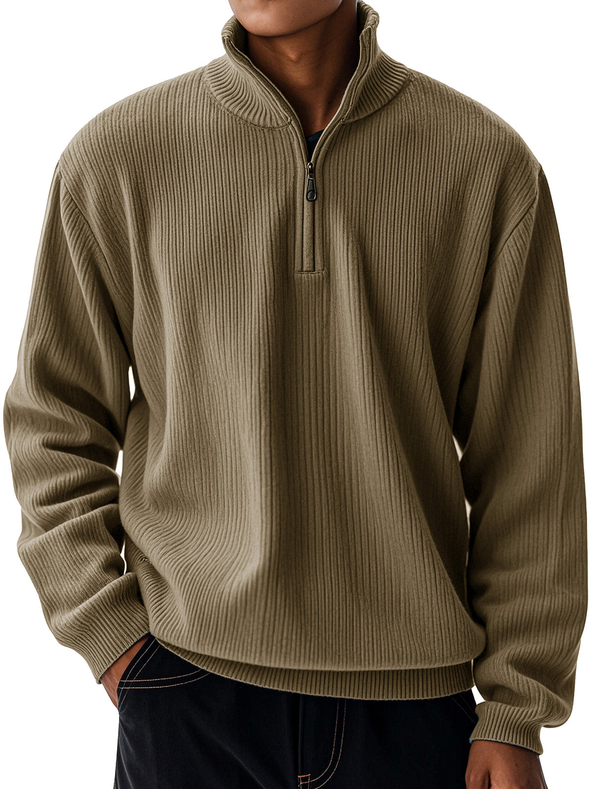 Men's Casual Loose Zipper Stand-neck Long-sleeved Sweater