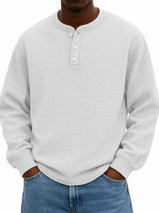  Men's Stylish Casual Corn-patterned Corduroy Fabric Stand-up Collar Half-zip Long-sleeved Henley Shirt