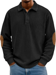 Men's Wear Fashionable Retro Stitching Pit Strip Long-sleeved Lapel Polo Shirt 