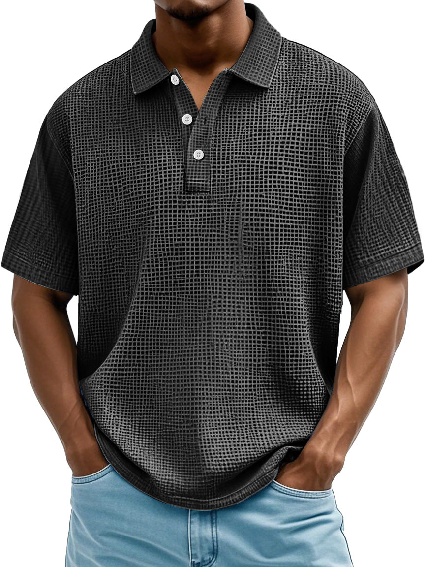 Men's Daily Casual Waffle Texture Solid Color Loose Short-sleeved Polo Shirt
