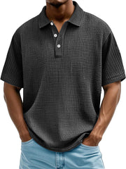 Men's Daily Casual Waffle Texture Solid Color Loose Short-sleeved Polo Shirt