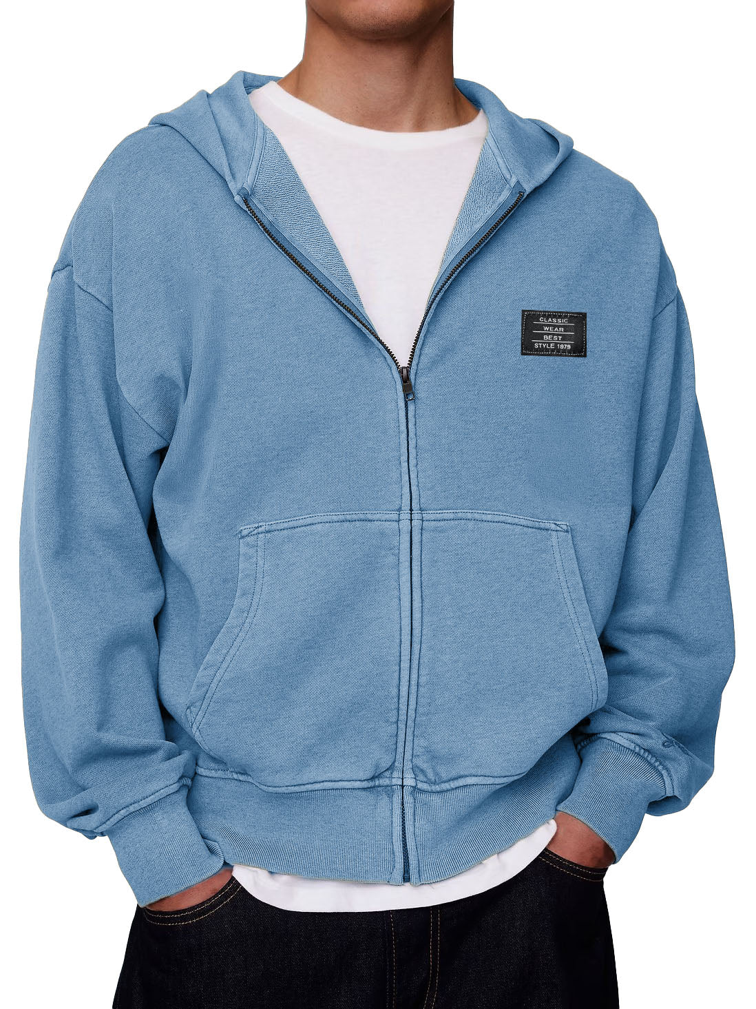 Men's Stylish Retro Outdoor Loose-fitting Embroidered Logo Pocket Long-sleeved Zip-up Hooded Sweatshirt