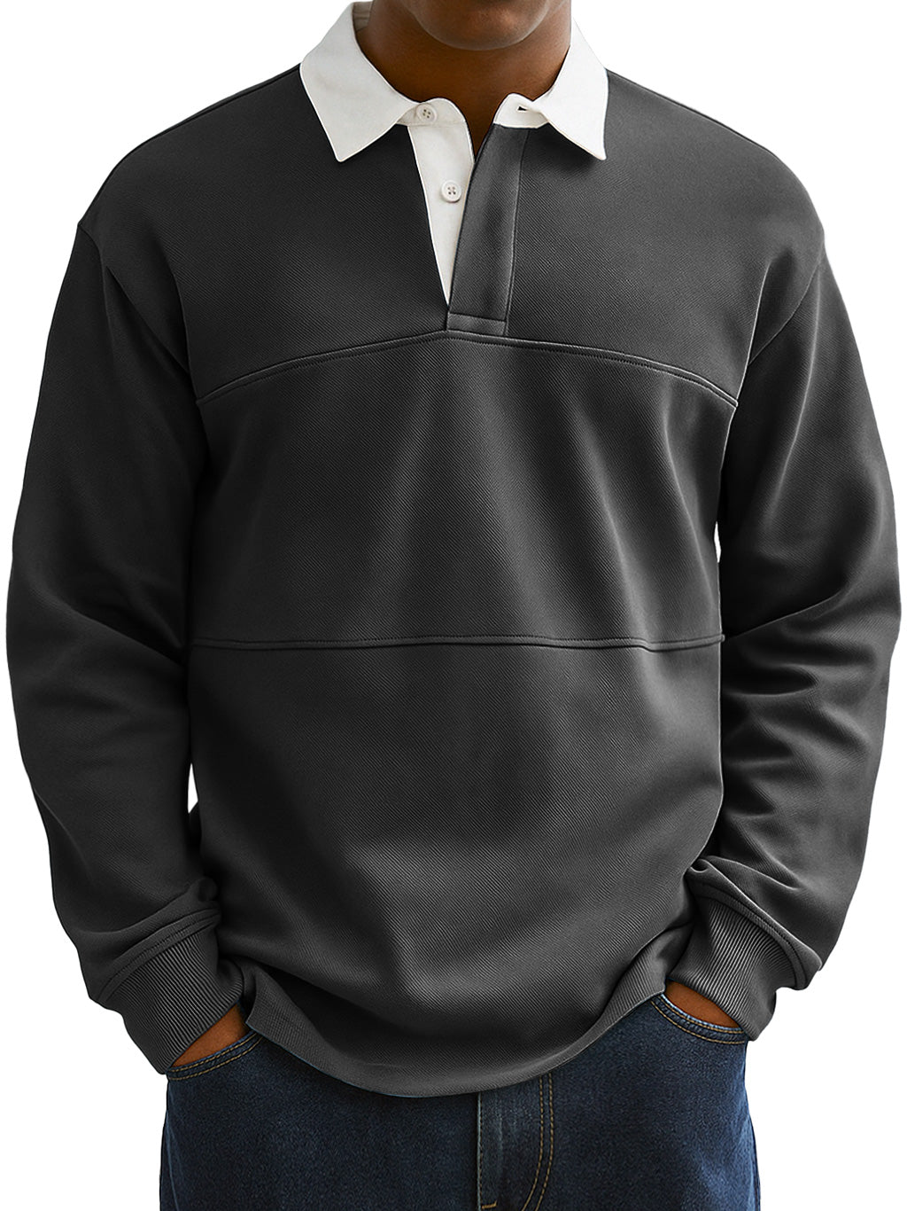 Men's Fashionable Everyday Colorblock Lapel Button Loose Casual Long-sleeved Polo Shirt