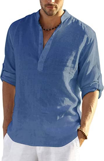 Cotton Linen Style Henley Shirt