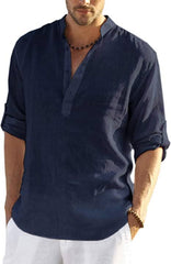 Cotton Linen Style Henley Shirt