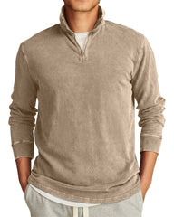 Men's Retro Casual Stand Collar Half-Zip Solid Color Long Sleeve T-Shirt