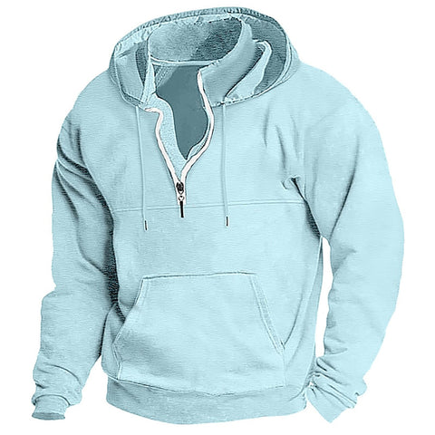 Men's Washed Distressed Cotton Quarter-Zip Casual Tactical Hoodie