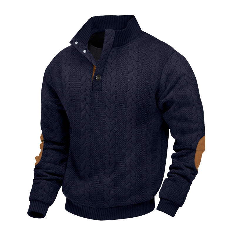 Men's Casual Stand Collar Cashmere Button Long Sleeve Sweatshirt
