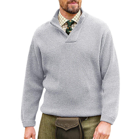 Men's Solid color Casual Pullover Long-sleeved V-neck Loose Sweater