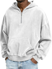 Corduroy Ribbed Stylish Quarter Zip Pullover Sweatshirt with Kangaroo Pocket