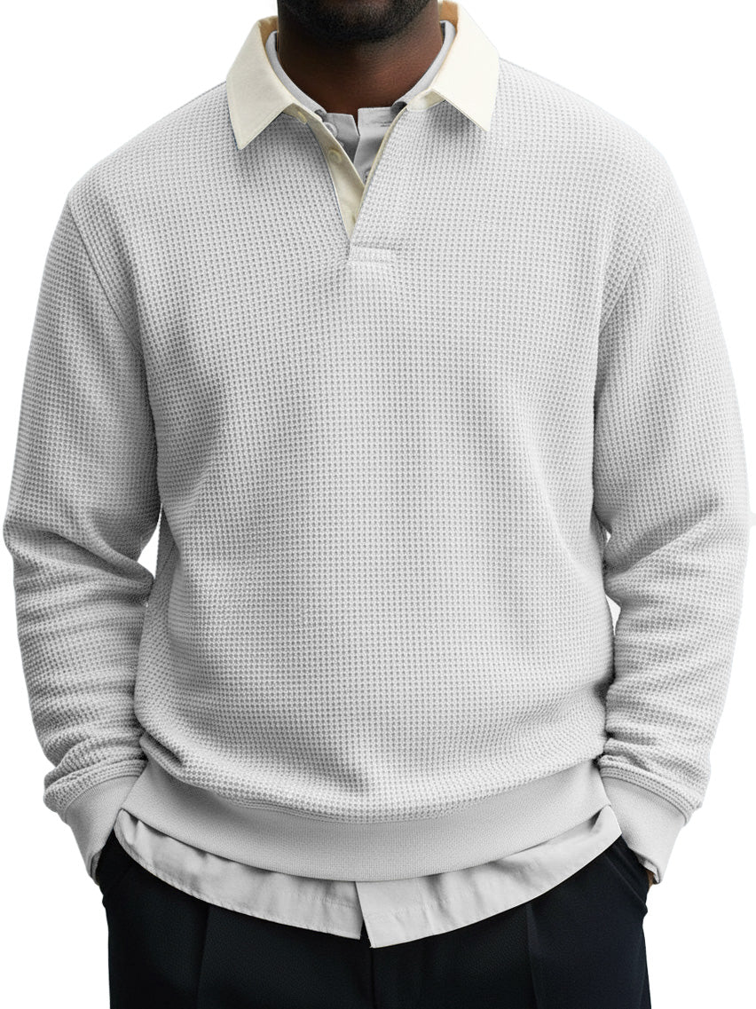 Men's Casual Stylish Waffle Contrast Lapel Sweatshirt