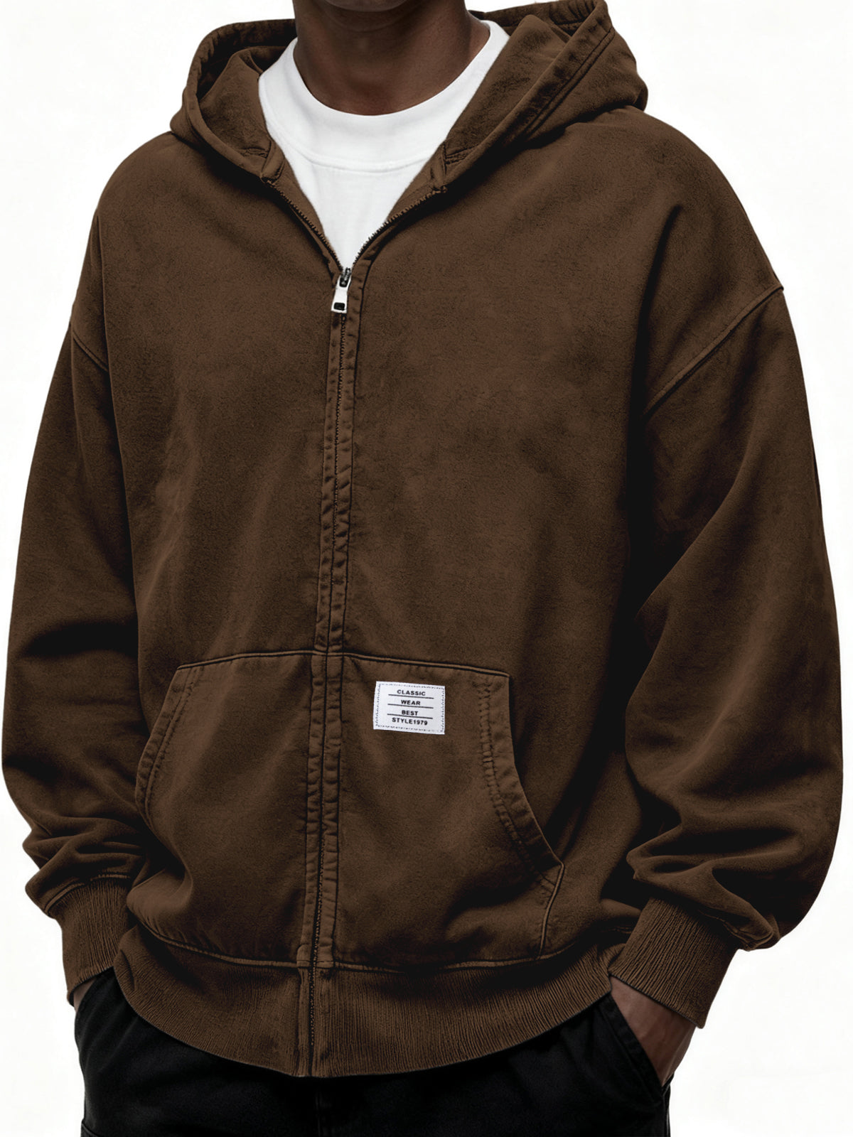 Heavyweight Hooded Full-zip Cardigan Sweatshirt with Kangaroo Pocket and Label