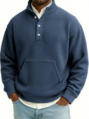 Men's Waffle Quarter Zip Stand Collar Sweatshirt with Kangaroo Pockets