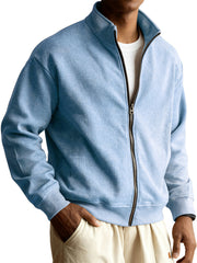 Men's Retro Casual Stand-collar Zippered Striped Jacket