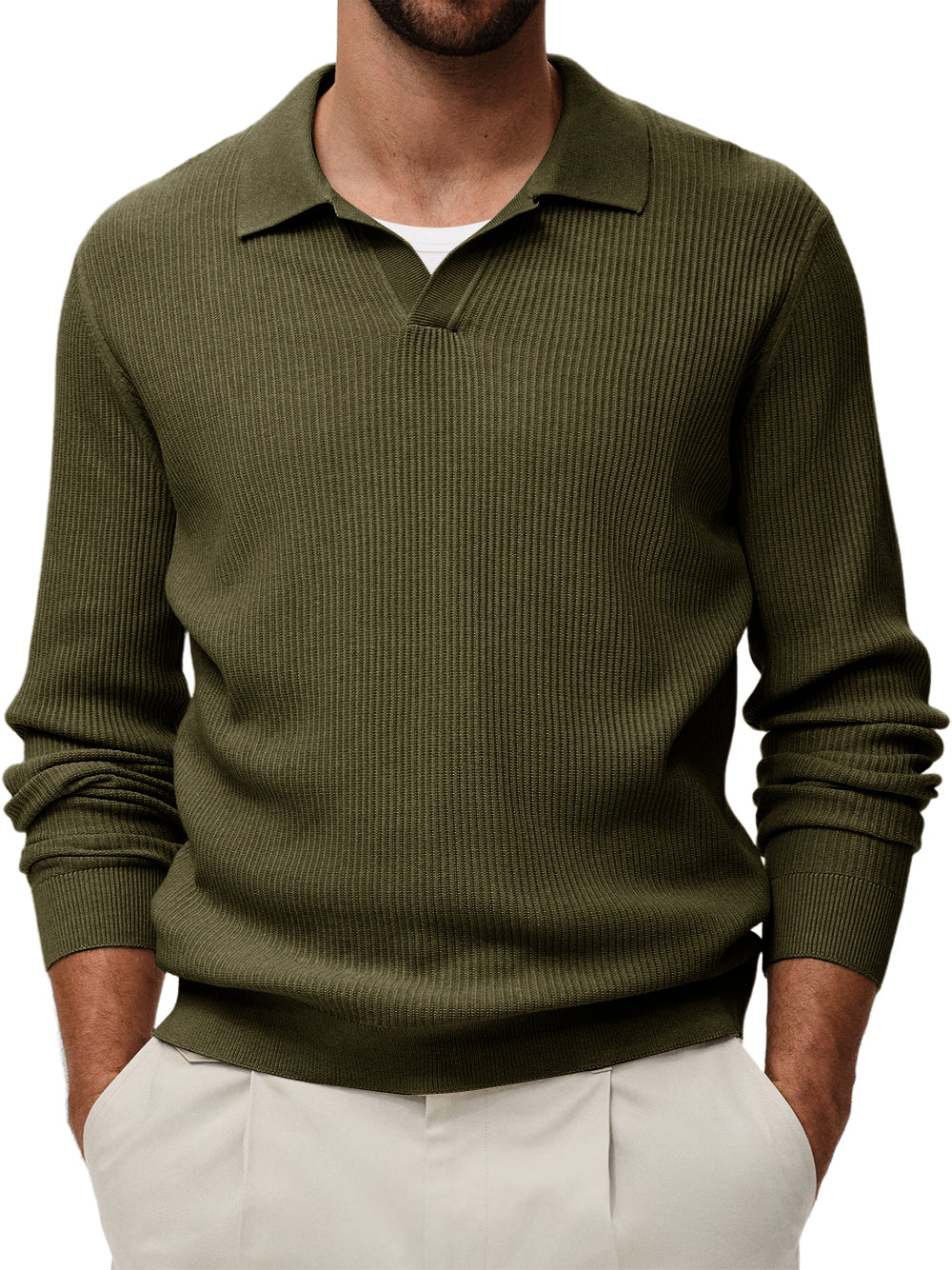 Men's Comfortable V-neck Vintage Stretch Striped Polo Shirt