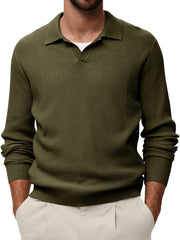 Men's Comfortable V-neck Vintage Stretch Striped Polo Shirt