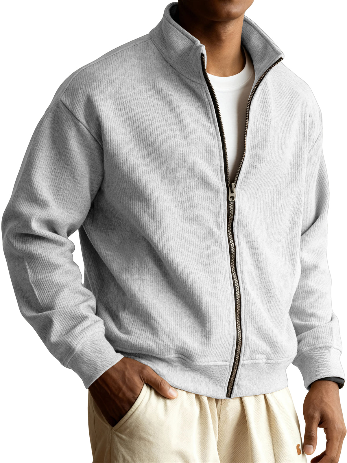 Men's Retro Casual Stand-collar Zippered Striped Jacket