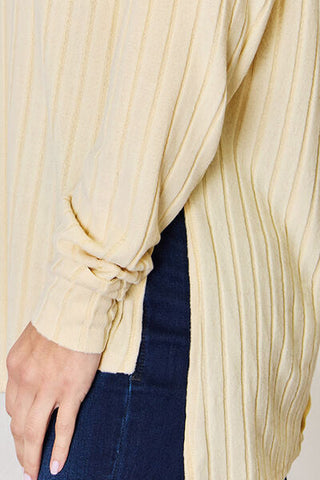Women's Basic Bae Full Size Ribbed Round Neck Slit T-Shirt