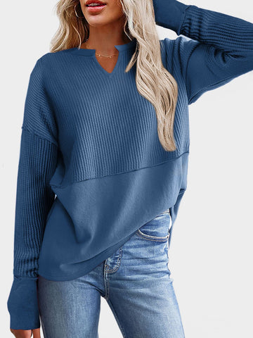 Women's Waffle-Knit Notched Long Sleeve T-Shirt