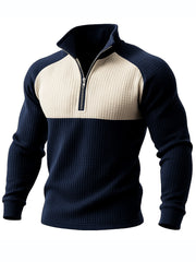 Men's Retro Casual Waffle Quarter-Zip Stand-up Collar Sweatshirt