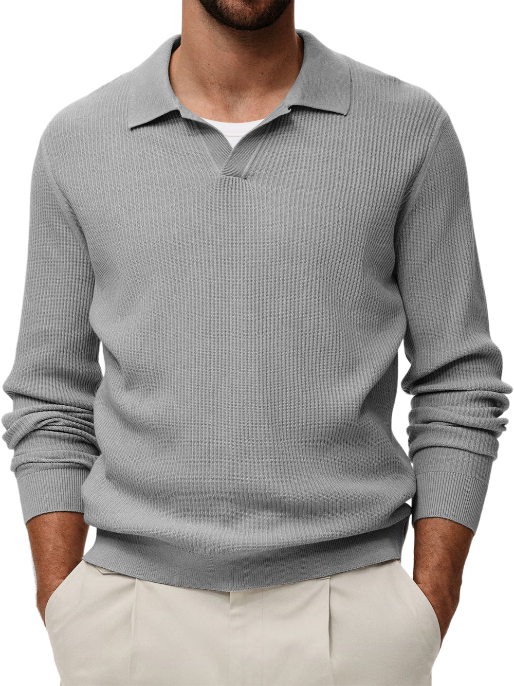 Men's Comfortable V-neck Vintage Stretch Striped Polo Shirt