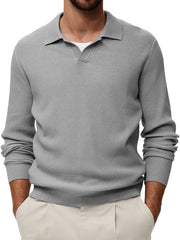 Men's Comfortable V-neck Vintage Stretch Striped Polo Shirt