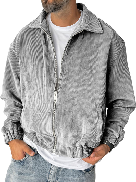 Men's Stylish Zip-up Corduroy Ribbed Casual Everyday Jacket
