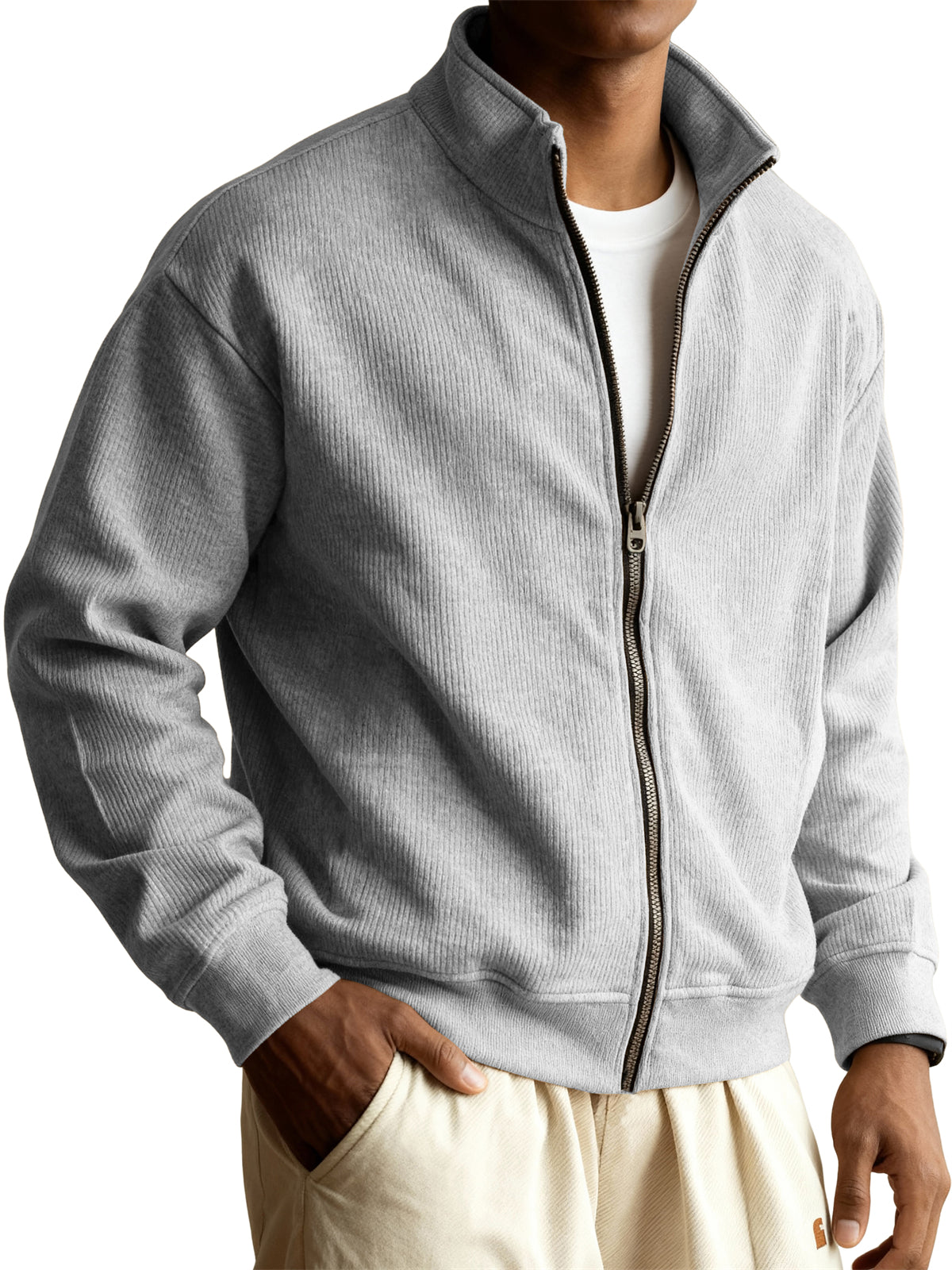 Men's Retro Casual Stand-collar Zippered Striped Jacket