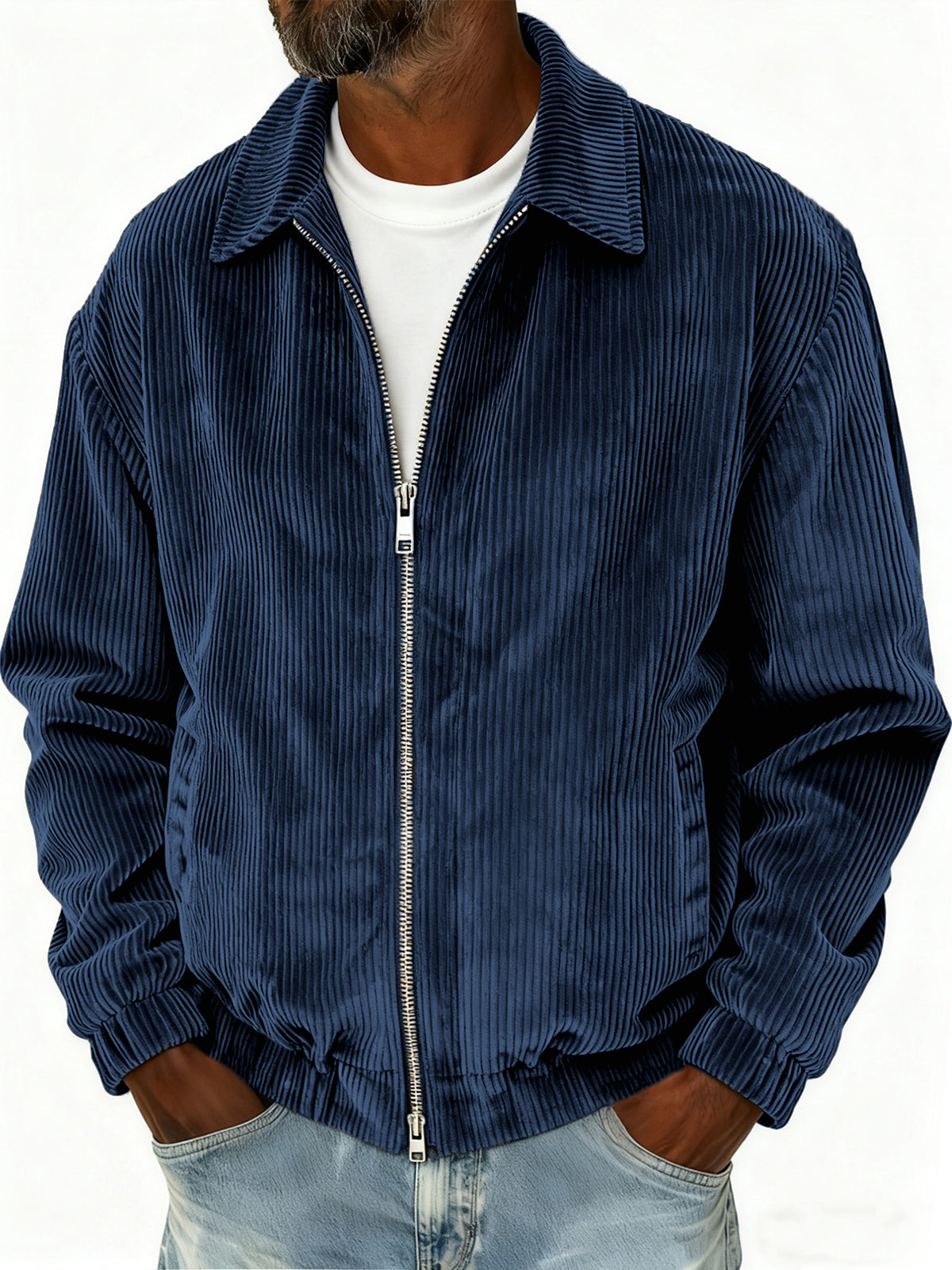 Men's Stylish Zip-up Corduroy Ribbed Casual Everyday Jacket