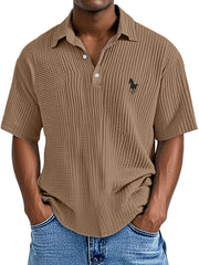 Men's Casual Simple Printed Texture Short-sleeved Polo Shirt