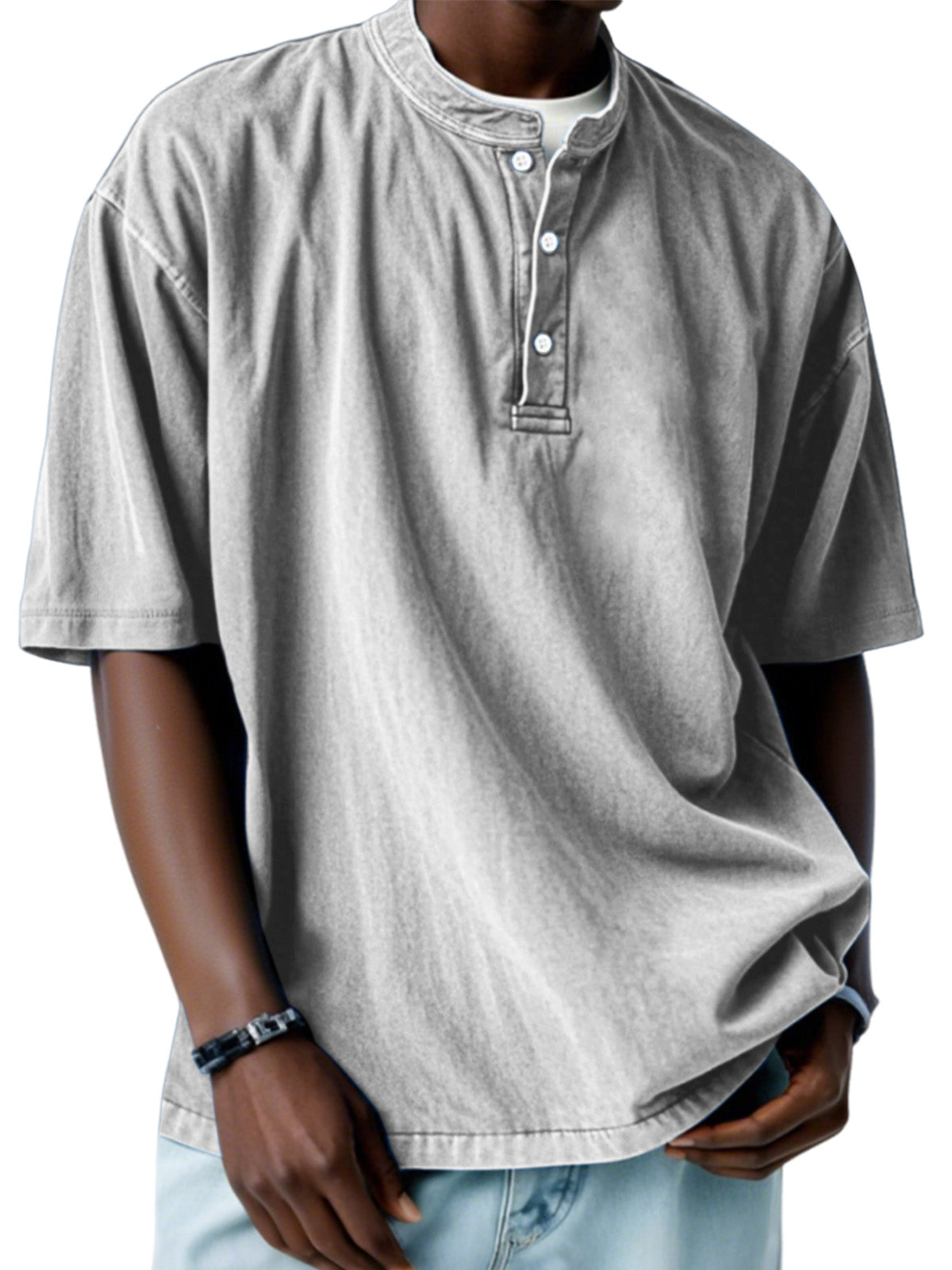 Men's Casual Simple Solid Color Short Sleeve Henley Shirt