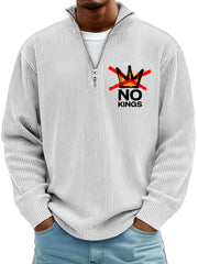 Men's Simple Ribbed No Kings Stand-up Collar Zipper Long-sleeved T-shirt