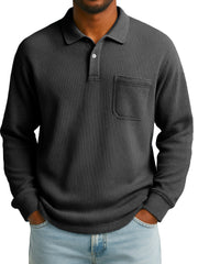 Men's Stylish Everyday Casual Corduroy Fabric Pocket Lapel Long-sleeved Polo Shirt 