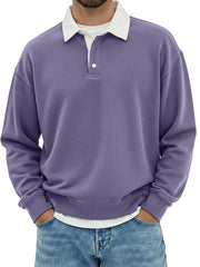 Men's Casual Solid Color Collar Color Simple Loose Long Sleeve Lar Polo Shirt