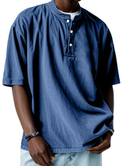 Men's Casual Simple Solid Color Short Sleeve Henley Shirt