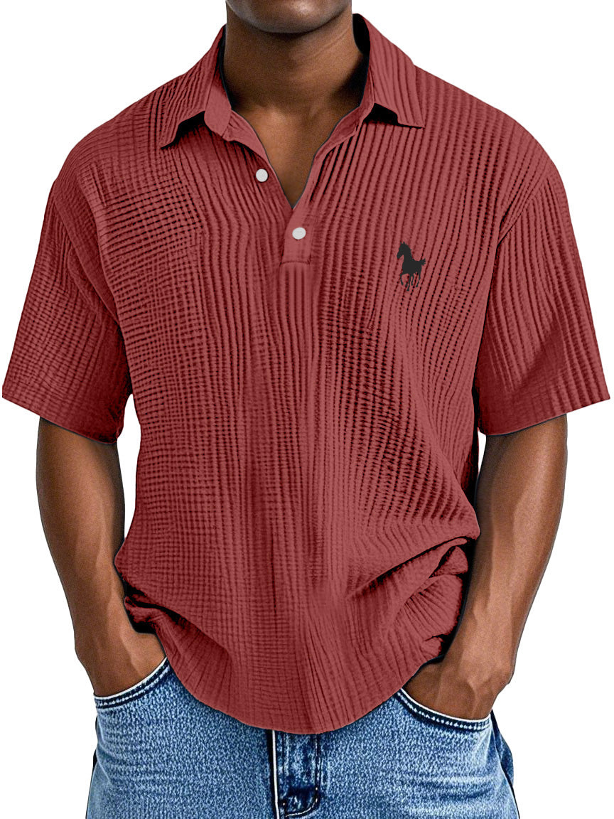 Men's Casual Simple Printed Texture Short-sleeved Polo Shirt
