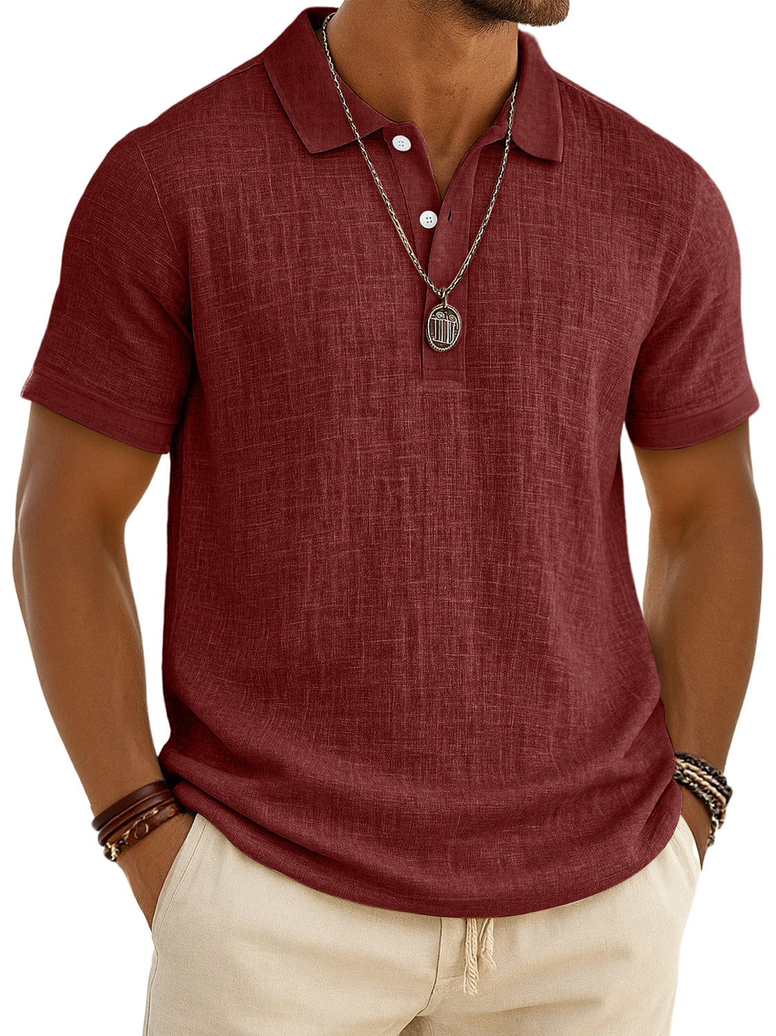 Men's Retro Lapel Button Casual Short Sleeve Plo Shirt