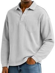 Men's Daily Ribbed Lapel Button-down Casual Pocket Polo Shirt