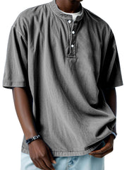 Men's Casual Simple Solid Color Short Sleeve Henley Shirt