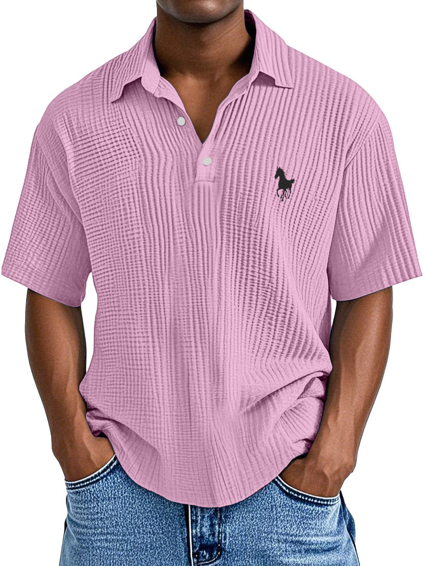Men's Casual Simple Printed Texture Short-sleeved Polo Shirt