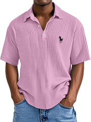 Men's Casual Simple Printed Texture Short-sleeved Polo Shirt